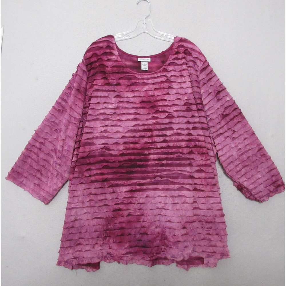 Catherines Top Tunic Plus 4X Red Ruffle Eyelash Tiered Stretchy Lightweight Boho